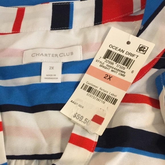 NEW Charter Club Plus Stripe Tank Top Sleeveless Tee Shirt High Low Hemline 2X - Picture 5 of 7